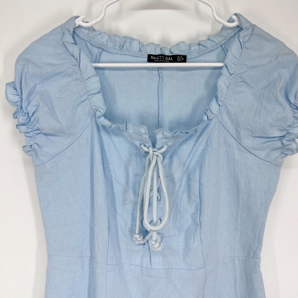 Nasty Gal Dress Chambray Lace Up Mini Short Sleeve - Picture 4 of 11